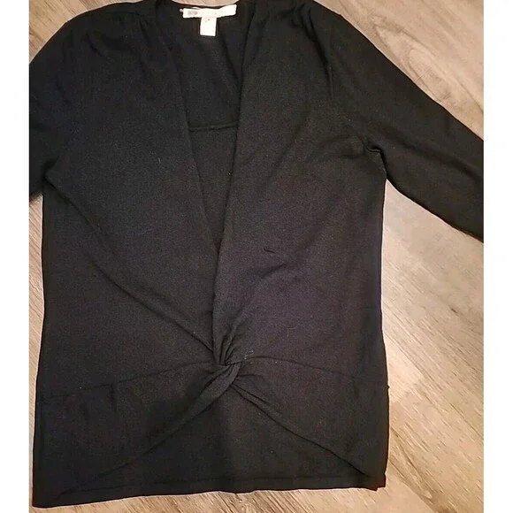 Belford Silk Black Pull-Over Cardigan-like Sweater Medium Womens Knot Front - Picture 3 of 5